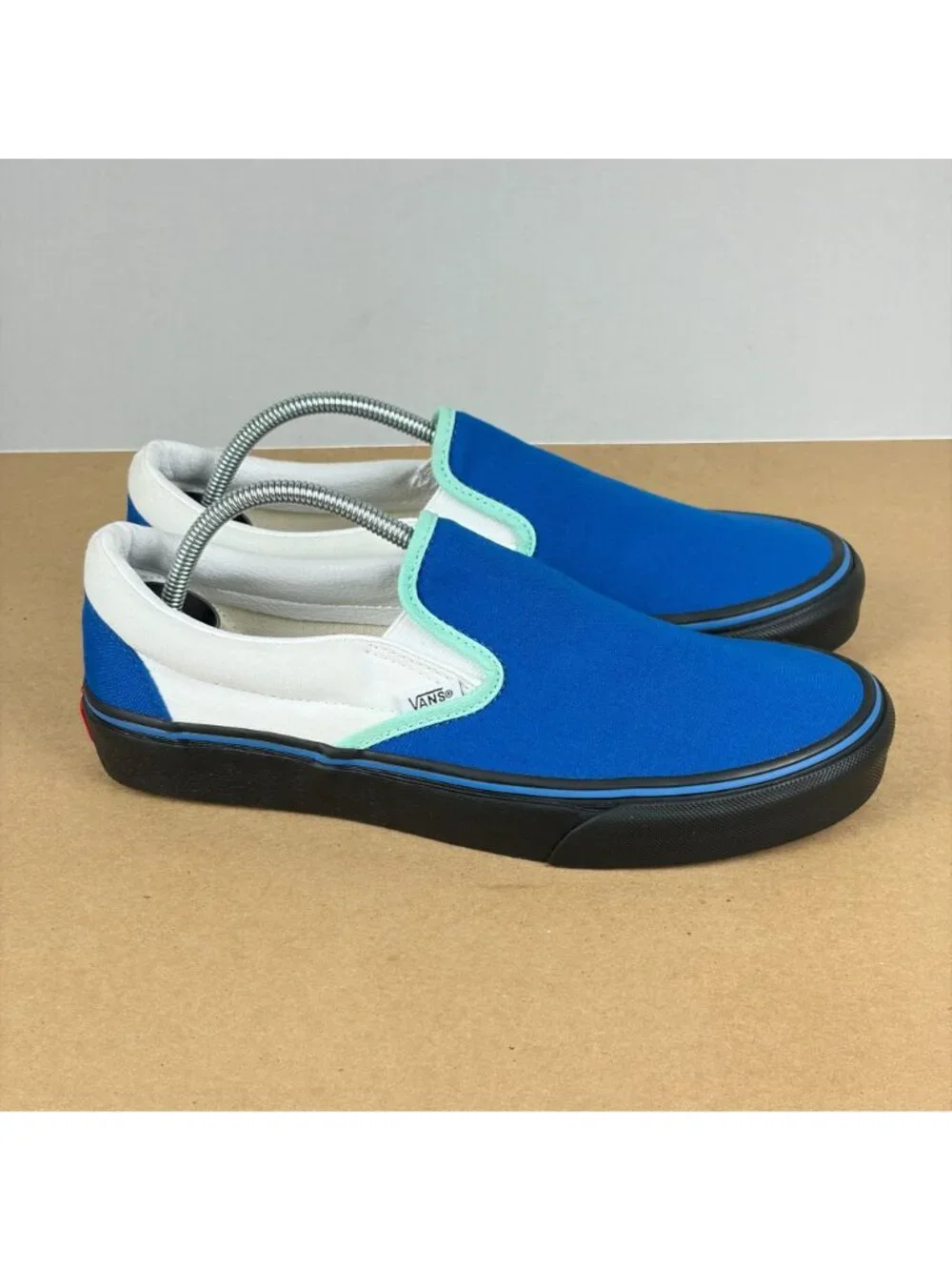 Vans Classic Slip On Color Block Sneakers Womens 9 Wide Blue White Casual